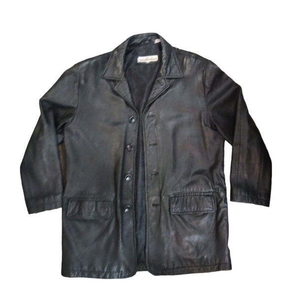 Vintage Perry Ellis Men's Black Leather Jacket - Picture 7 of 7